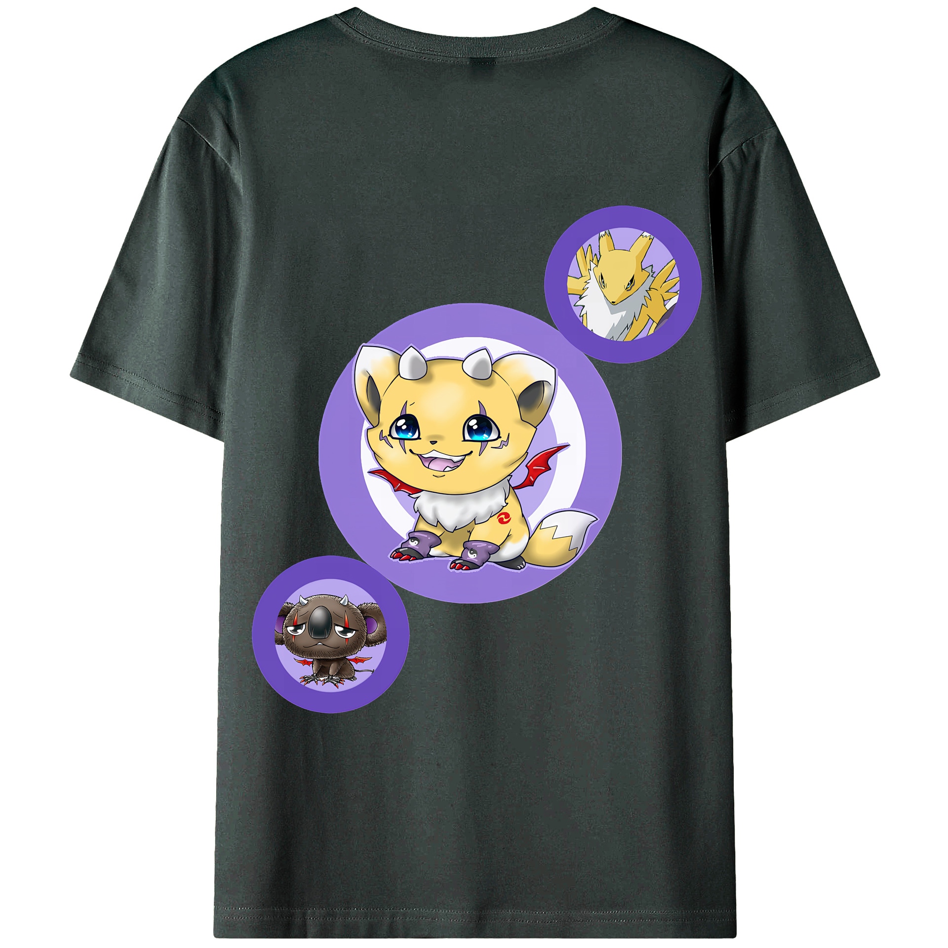 （画像用） Digimon デジタルモンスター/デジモン 綿100％ メンズ半袖Tシャツ（バックプリント） 通気性